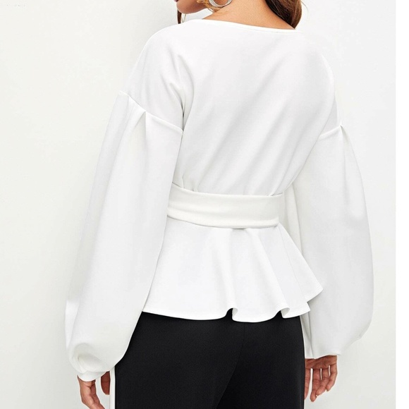 Luxe White Off Shoulder Sexy Balloon Sleeve Blouse - Picture 7 of 9